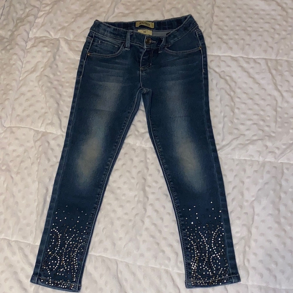 Girls 6X skinny jeans with bling lower legs.
